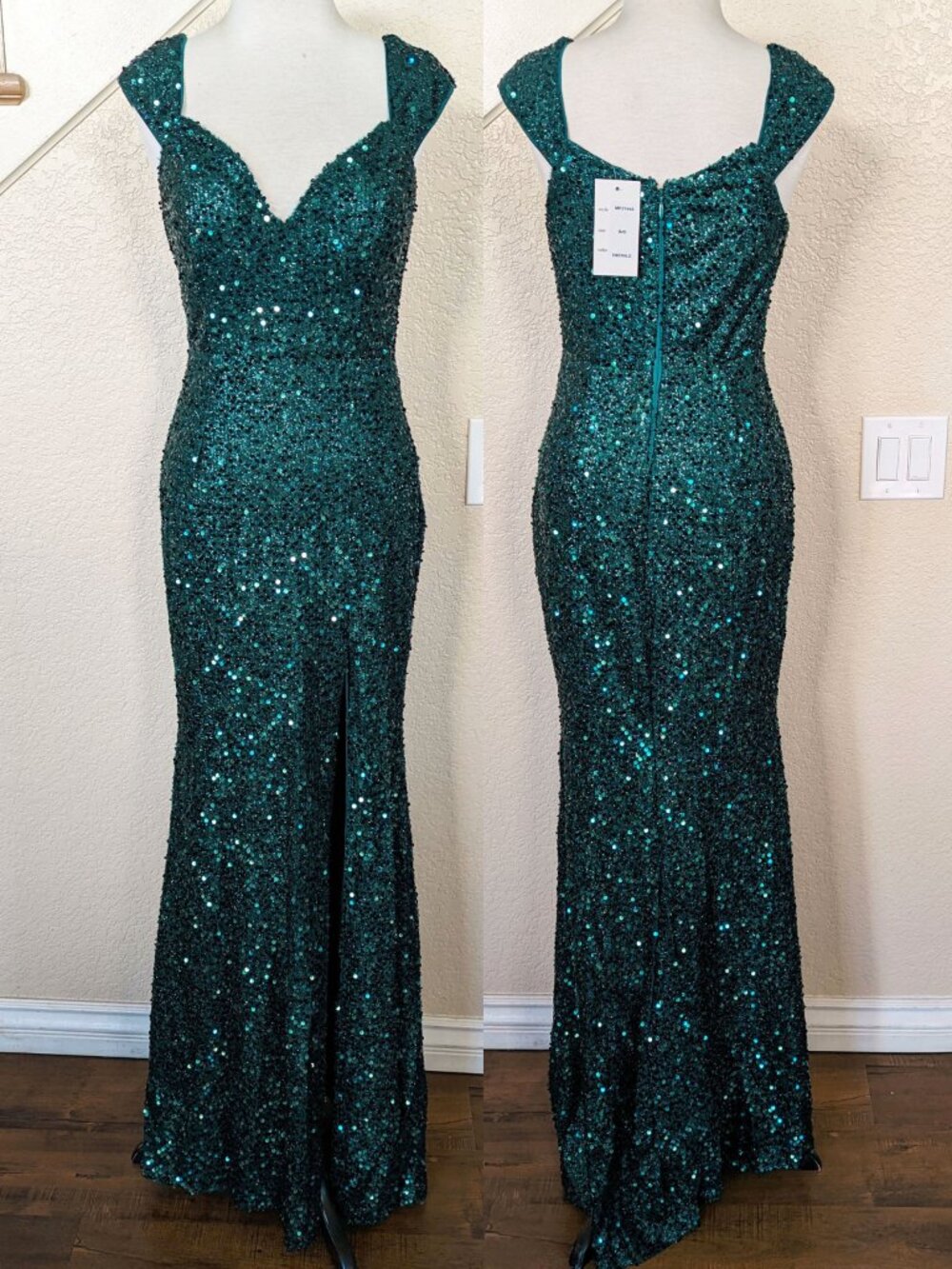 Formal Teal Green Sequin Long Evening Dress 4
